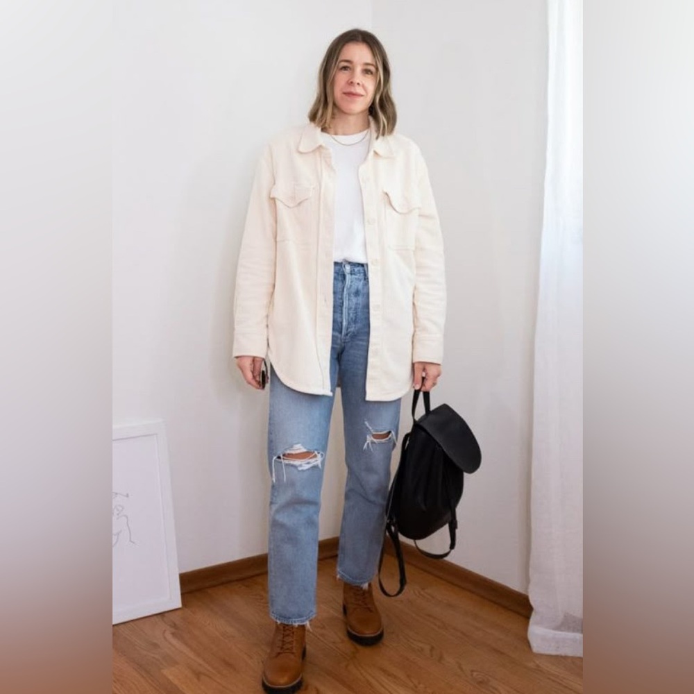 H&M oatmeal oversized Cotton Shirt twill Jacket